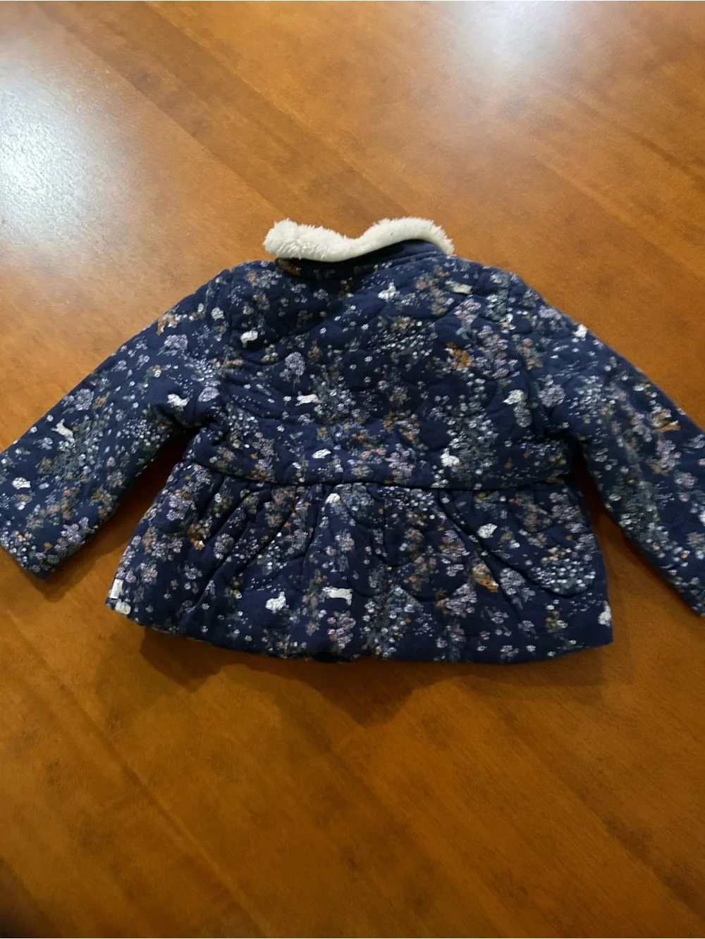 OshKosh B'gosh Navy Floral Puffer Jacket with White Sherpa Collar